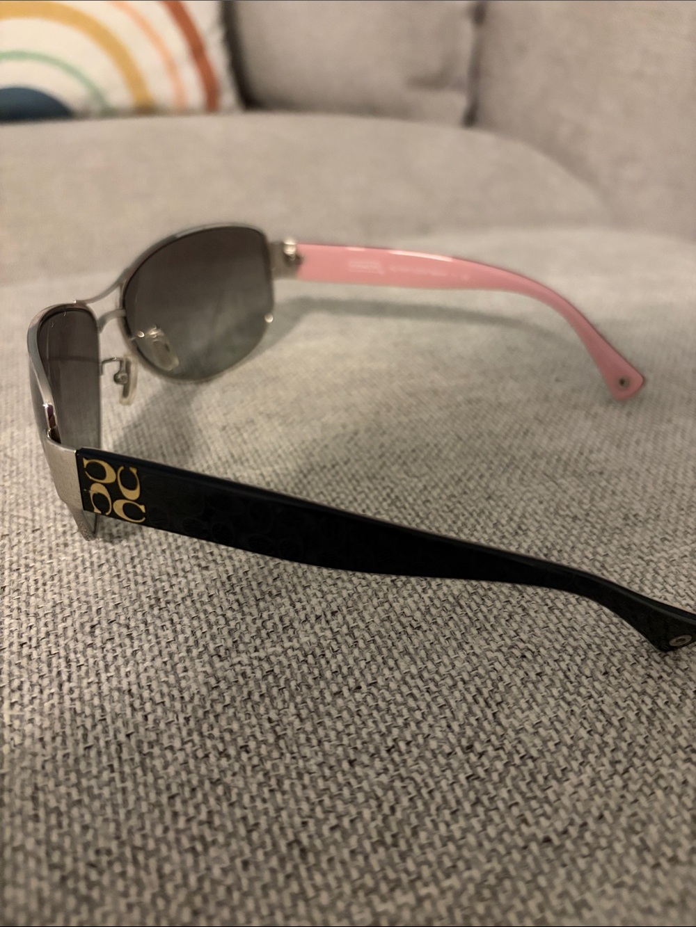 Coach Aviator Sunglasses with Silver Frame and Pink Temples - Picture 2 of 4